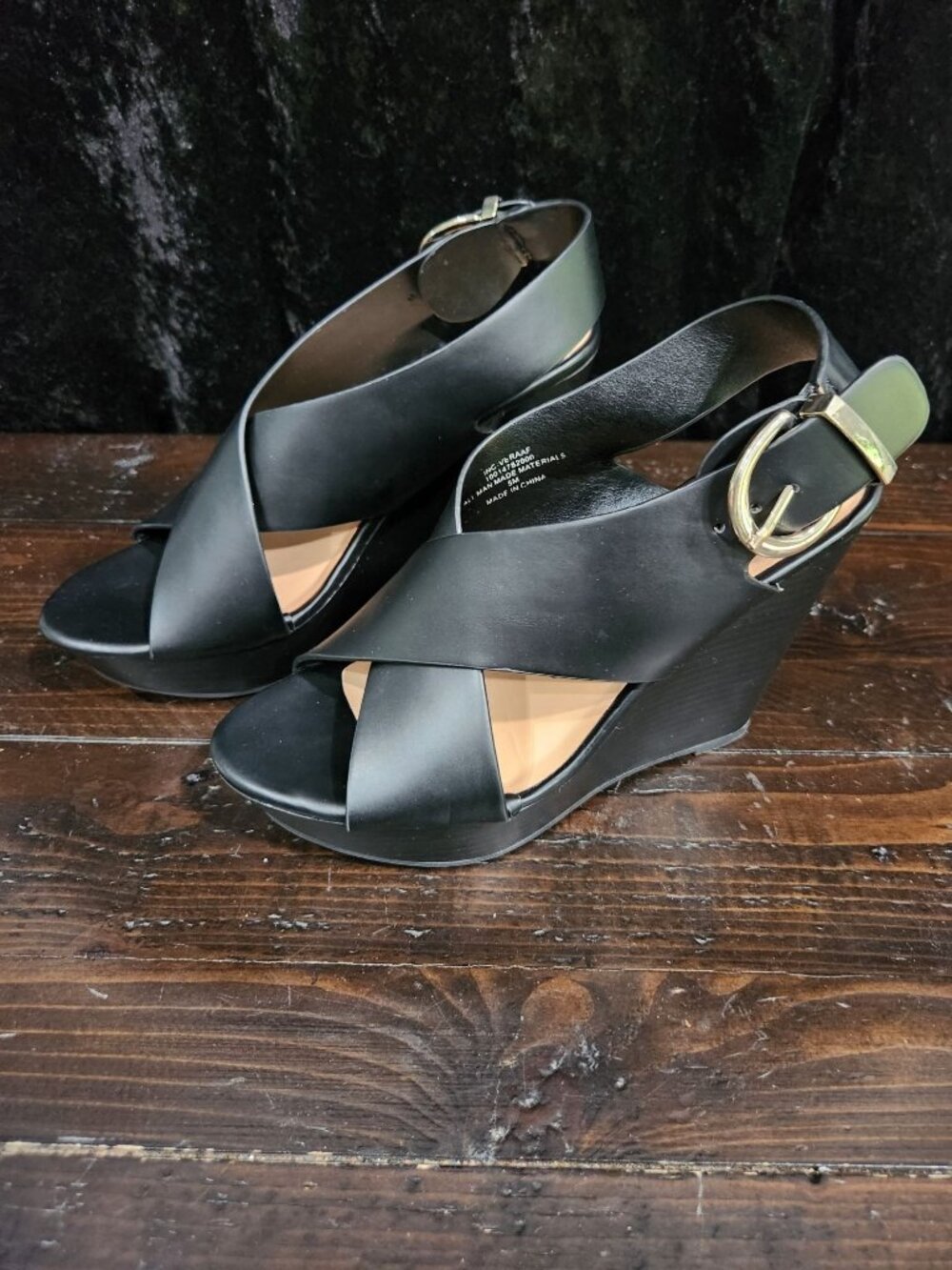 I.N.C. International Concepts Vera Black Open Toe Wedge Sandals Sz. 5M